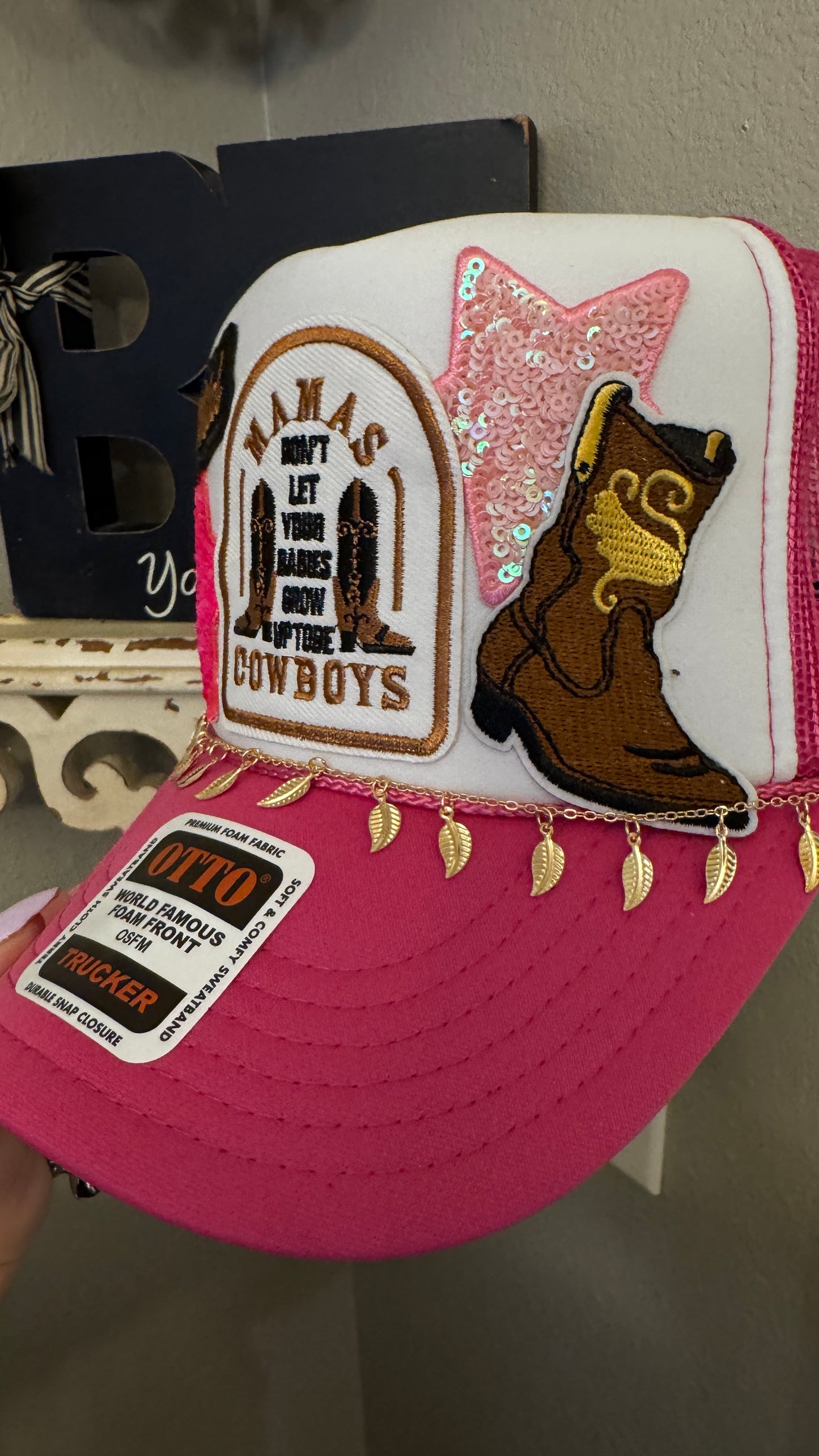 Custom Hot Pink Western Theme 5-panel Trucker Hat.