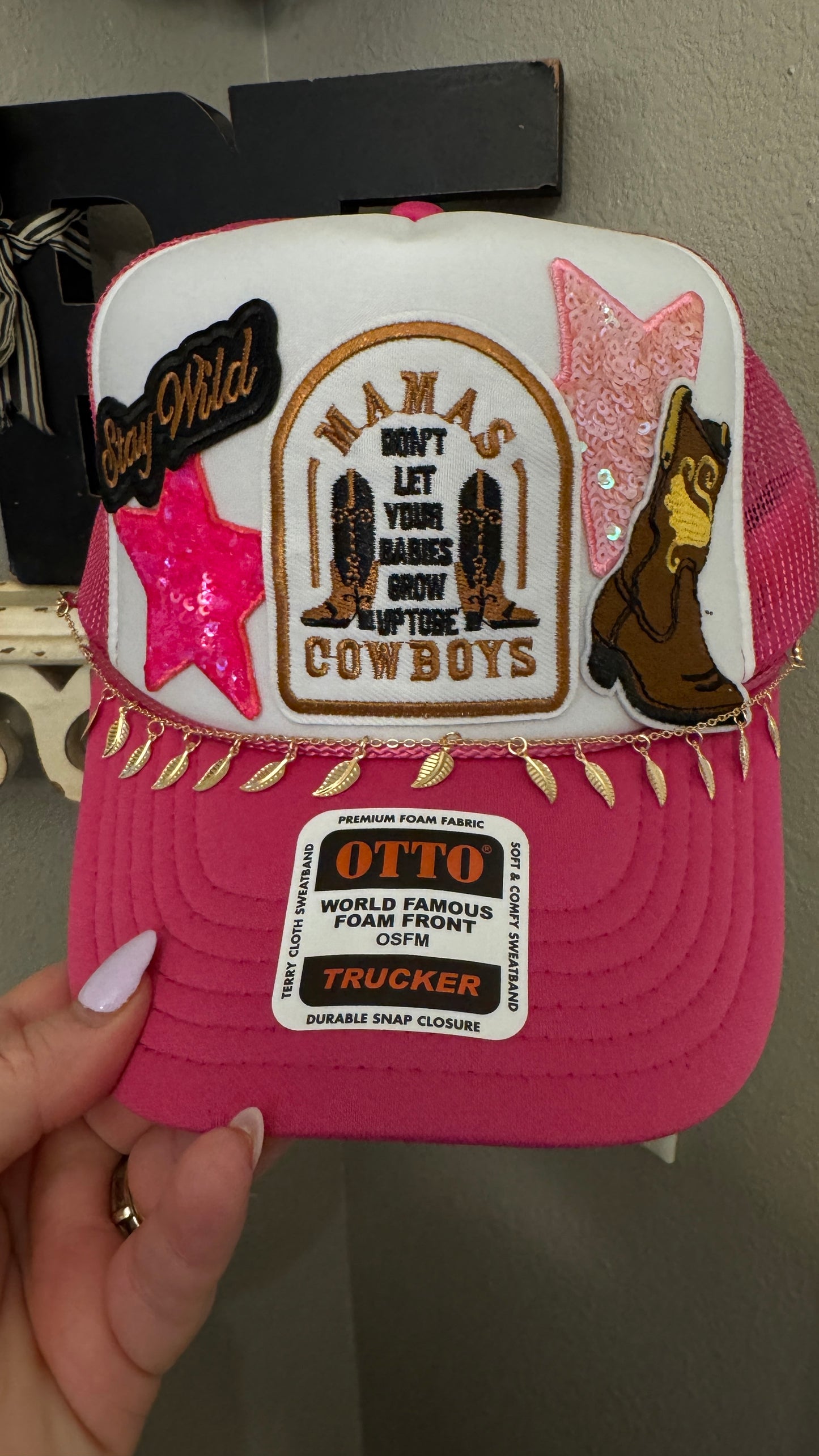 Custom Hot Pink Western Theme 5-panel Trucker Hat.
