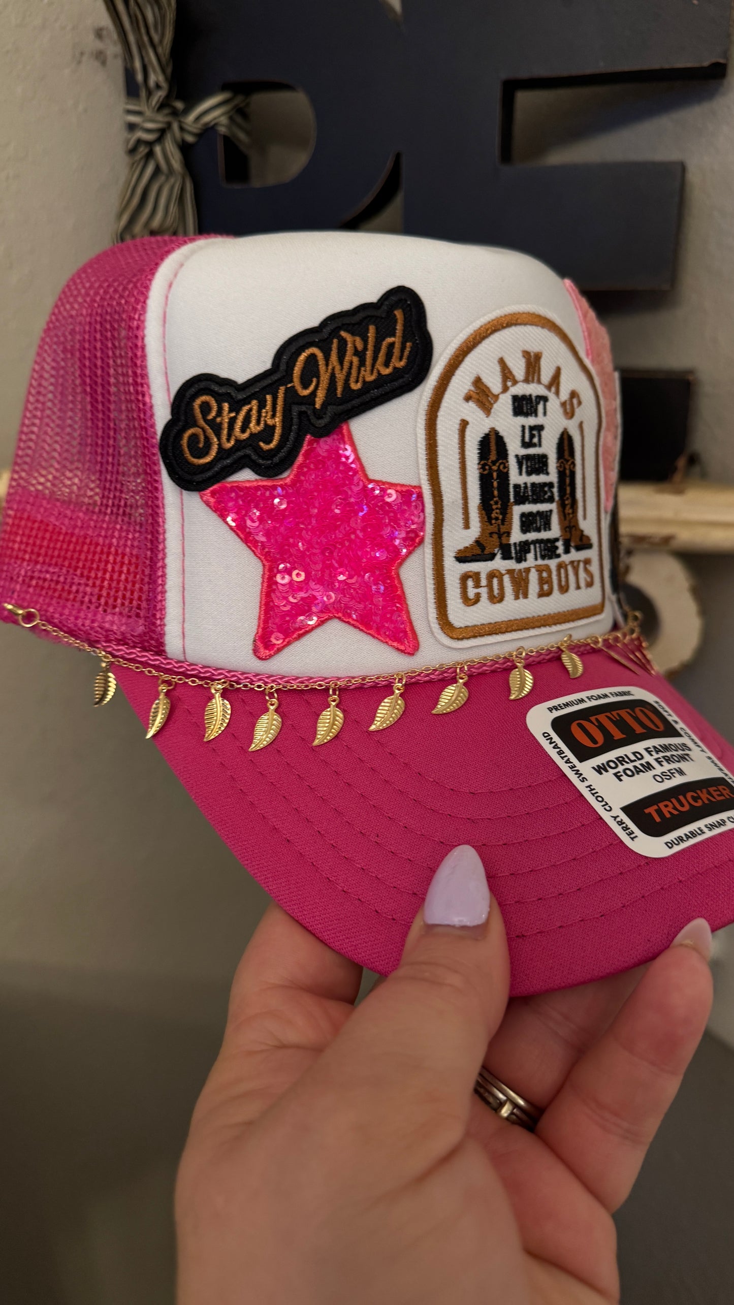 Custom Hot Pink Western Theme 5-panel Trucker Hat.