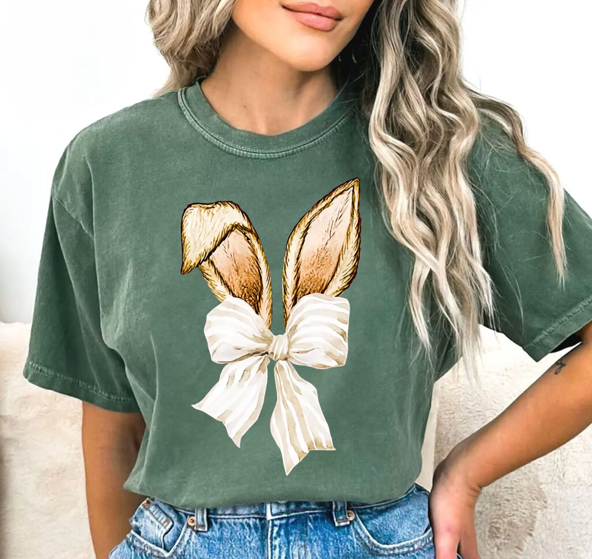 Comfort Colors Bunny Ears Coquette Bow shirt, Cute Easter Shirt, Cute Spring shirt