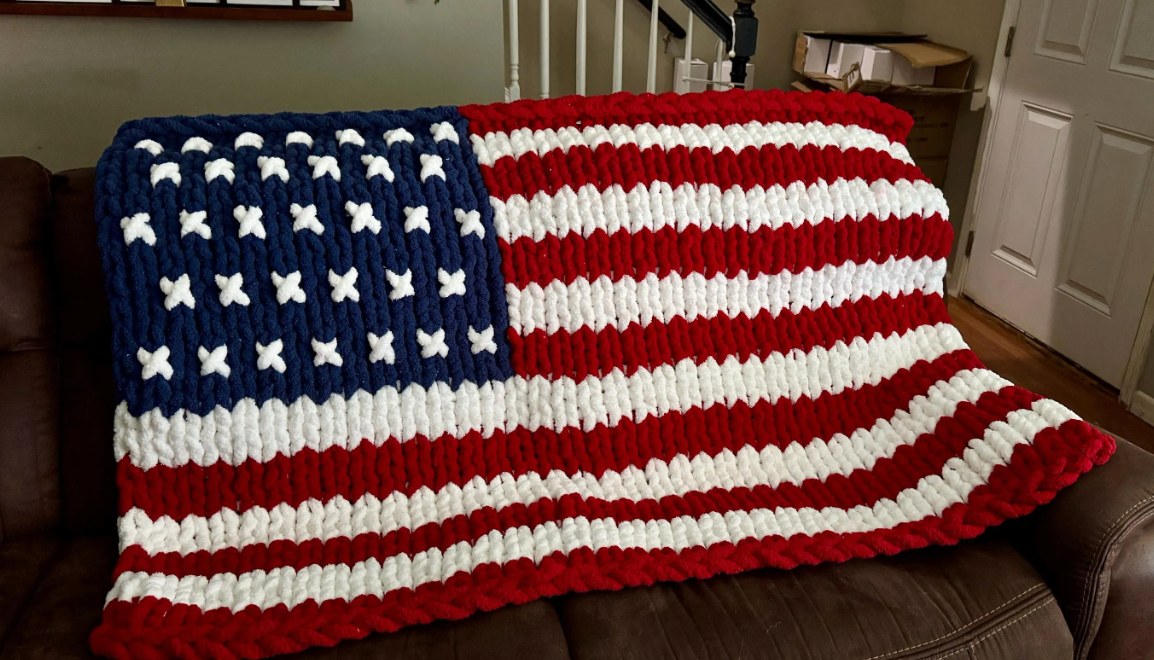 American Flag Hand Knit blanket