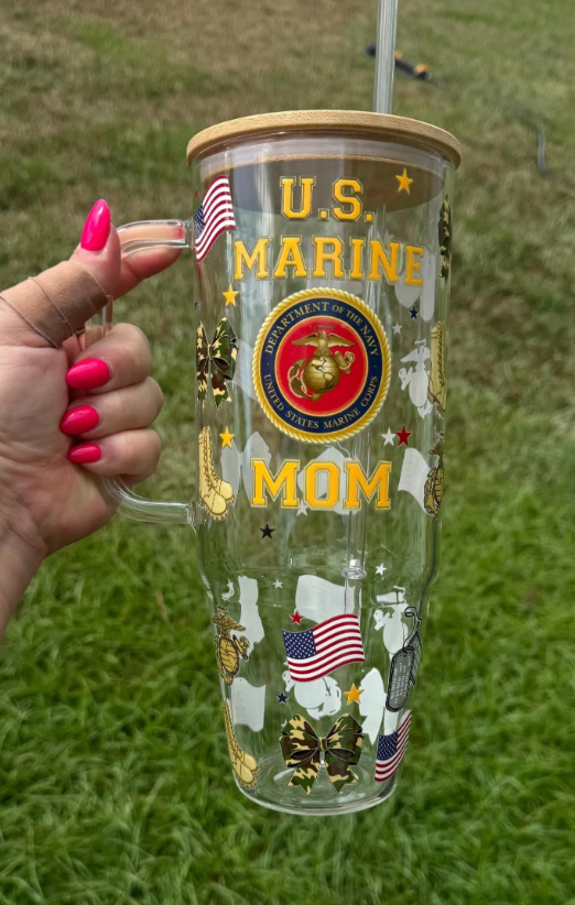 Marine Family 40oz Glass Tumbler with Bamboo Lid – Mama4seven Creations
