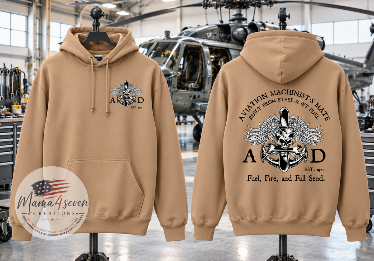 Navy AD Aviation Machinist's Mate Premium Hoodie & Crewneck | Built From Steel & Jet Fuel |Coyote Brown