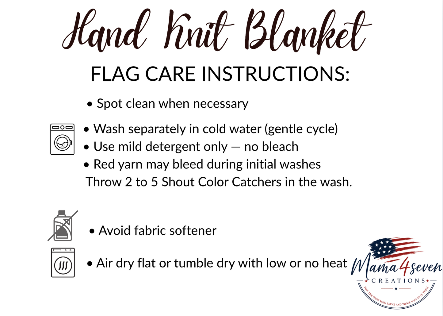 American Flag Hand Knit blanket for all military families. Navy, Army, Air Force, Marines.