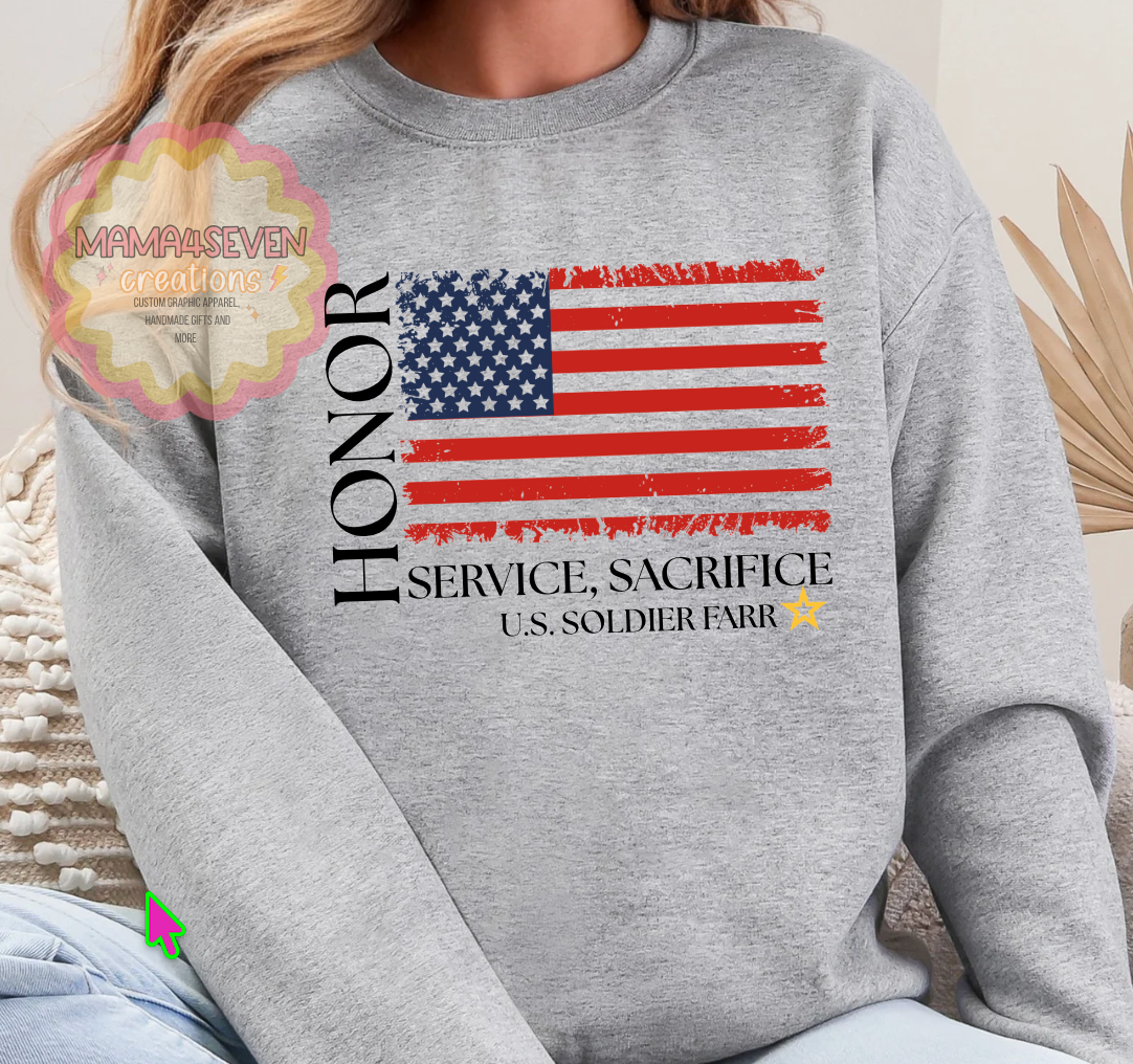 Army Family Tattered Flag shirt, Honor, Sacrifice, Service