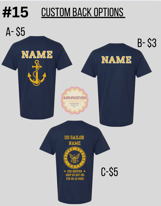 Navy family shirt Add-on, Custom back and sleeve options for Navy apparel