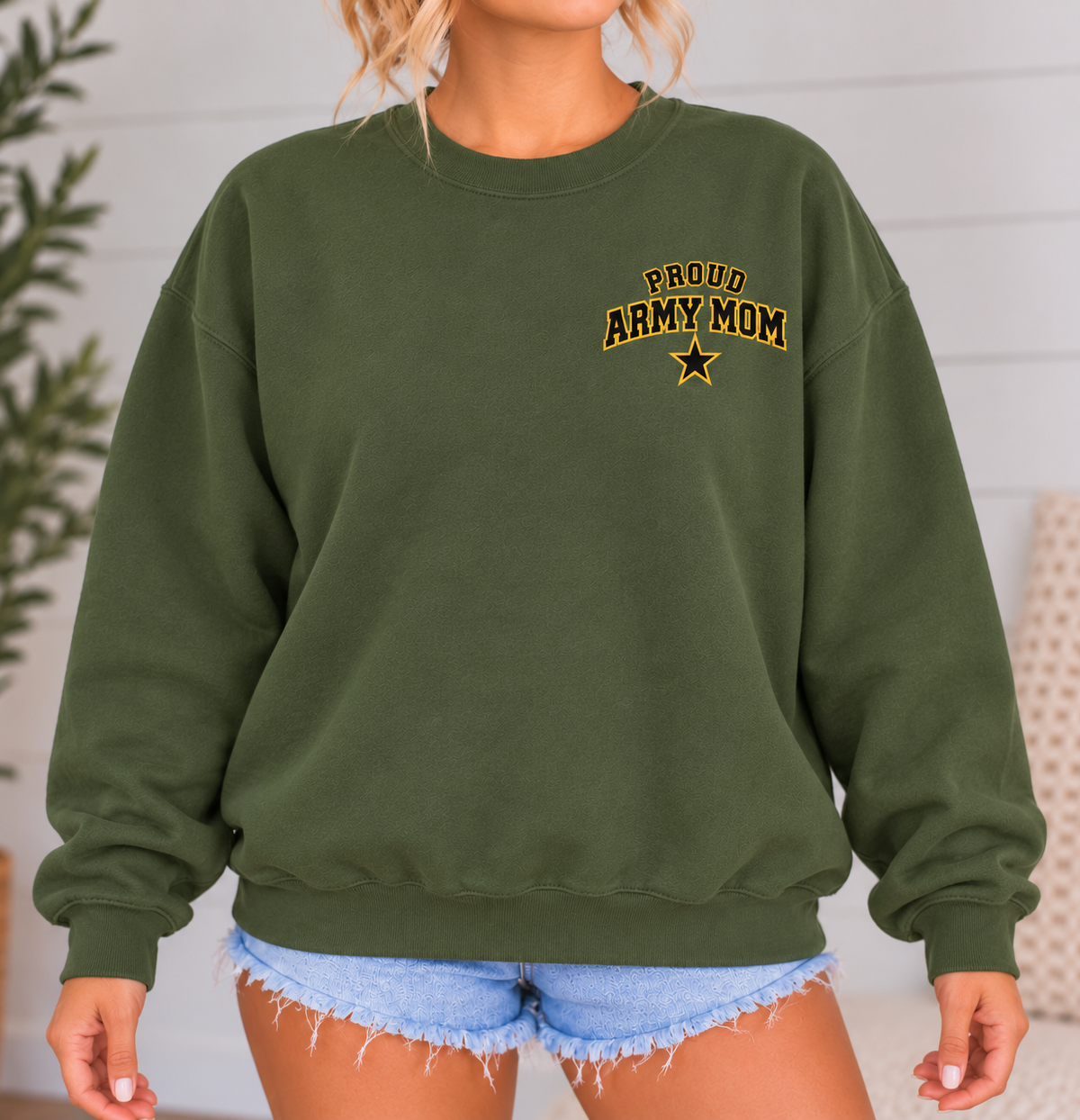 Army Mom Varsity Crewneck Sweatshirt with Front & Back Anchor Design