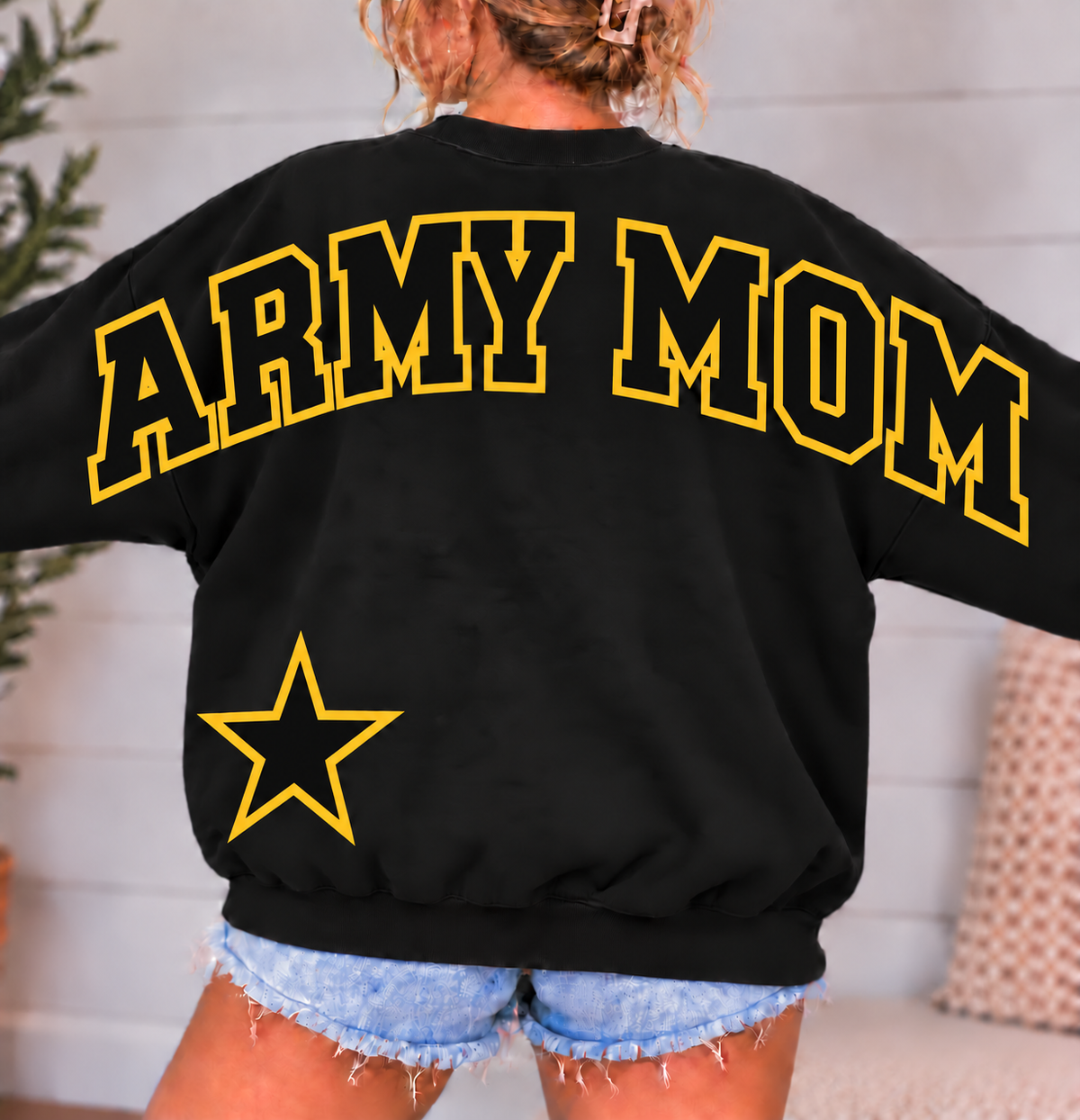 Army Mom Varsity Crewneck Sweatshirt with Front & Back Anchor Design
