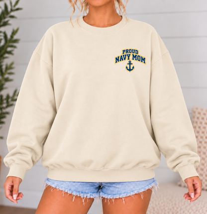 Navy Mom Varsity Crewneck Sweatshirt with Front & Back Anchor Design