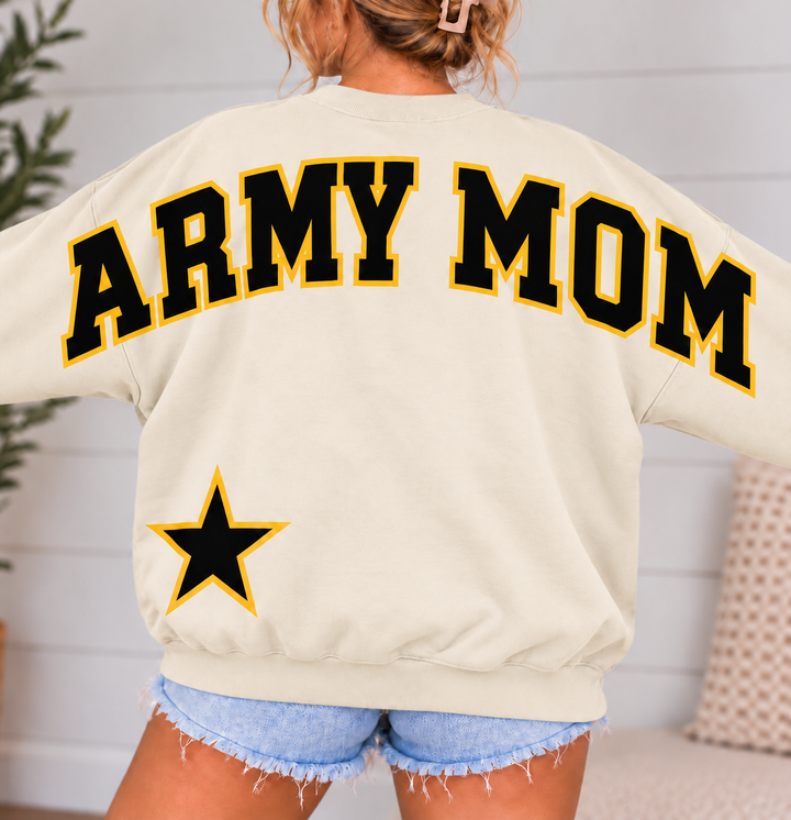 Army Mom Varsity Crewneck Sweatshirt with Front & Back Anchor Design