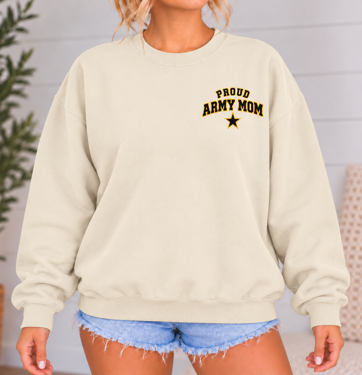 Army Mom Varsity Crewneck Sweatshirt with Front & Back Anchor Design