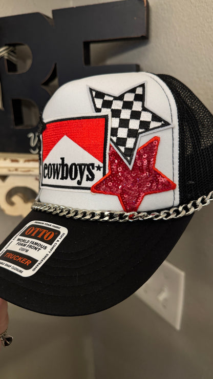 Cowboys Western Theme Trucker Hat, Checkerboard Hat Patches