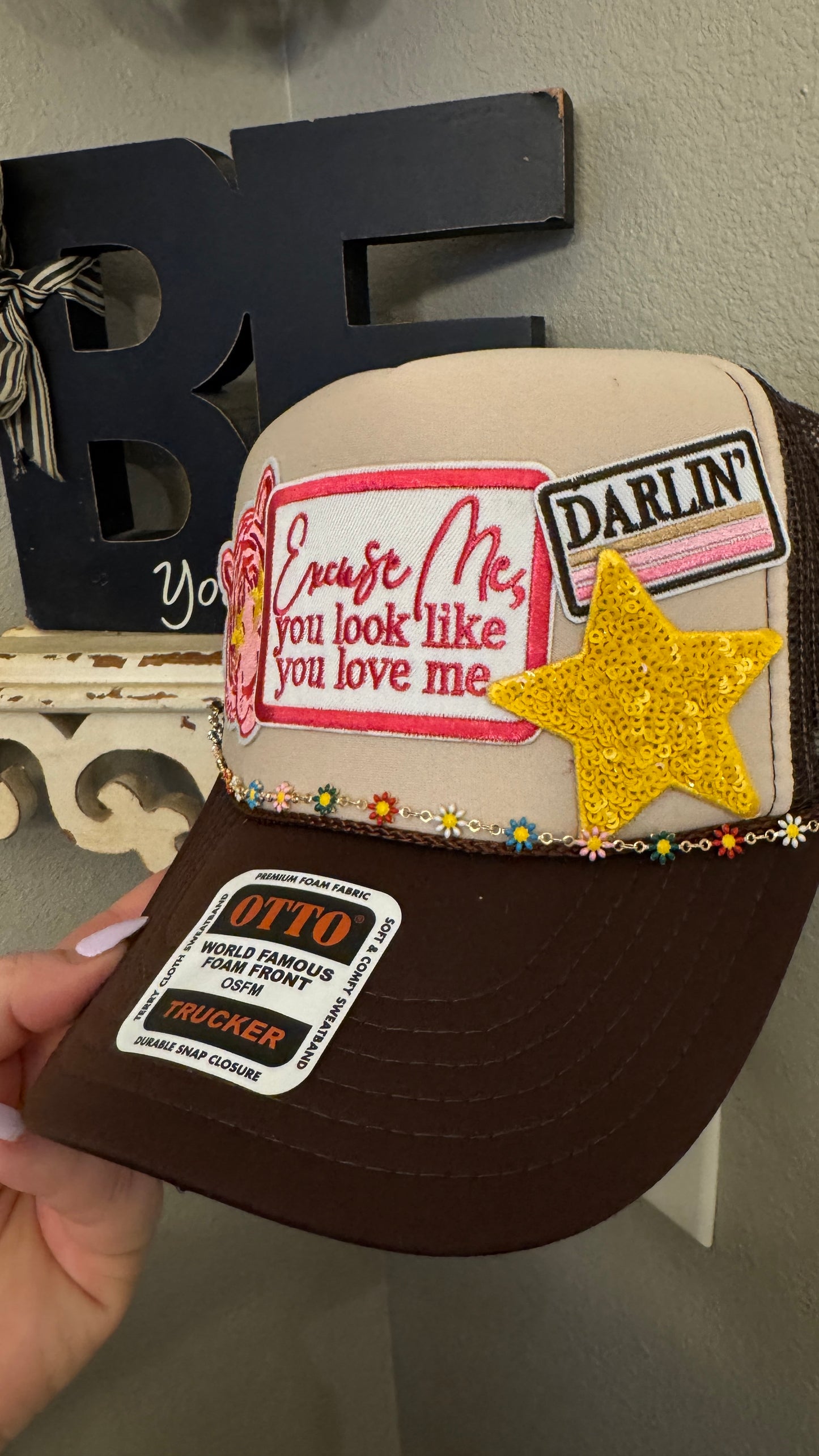 Darlin' Pink and Yellow Western Theme Two Tone, 5-panel Trucker Hat