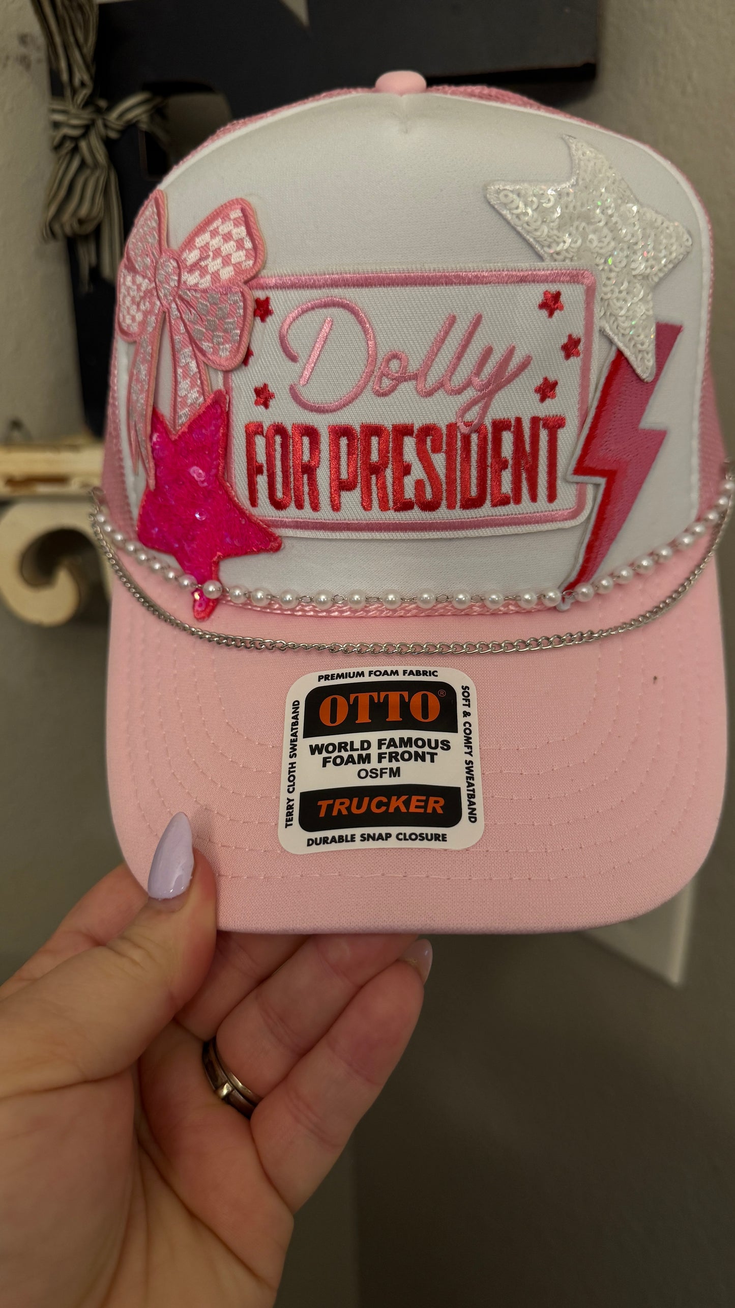 Dolly For President Pink Sequin Western Theme 5-panel Trucker Hat