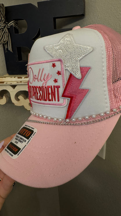 Dolly For President Pink Sequin Western Theme 5-panel Trucker Hat