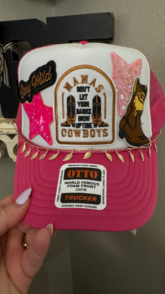Custom Hot Pink Western Theme 5-panel Trucker Hat.