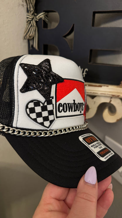 Cowboys Western Theme Trucker Hat, Checkerboard Hat Patches