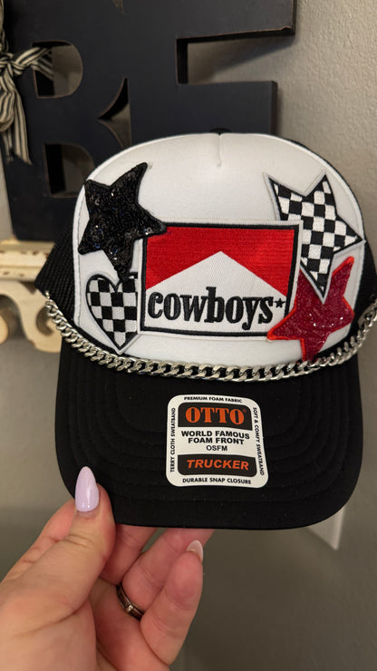 Cowboys Western Theme Trucker Hat, Checkerboard Hat Patches