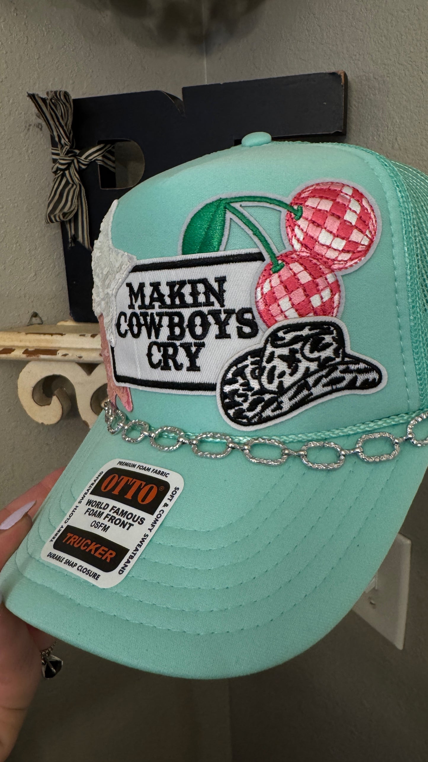 Making Cowboys Cry, Teal and Pink Western Theme, 5-Panel Trucker Hat