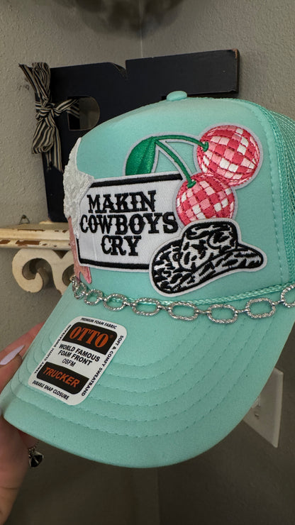 Making Cowboys Cry, Teal and Pink Western Theme, 5-Panel Trucker Hat