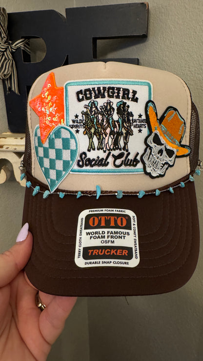 Cowgirl Social Club Custom Western Theme 5-panel Trucker Hat.