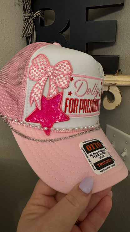 Dolly For President Pink Sequin Western Theme 5-panel Trucker Hat