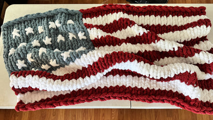 American Flag Hand Knit blanket for all military families. Navy, Army, Air Force, Marines.