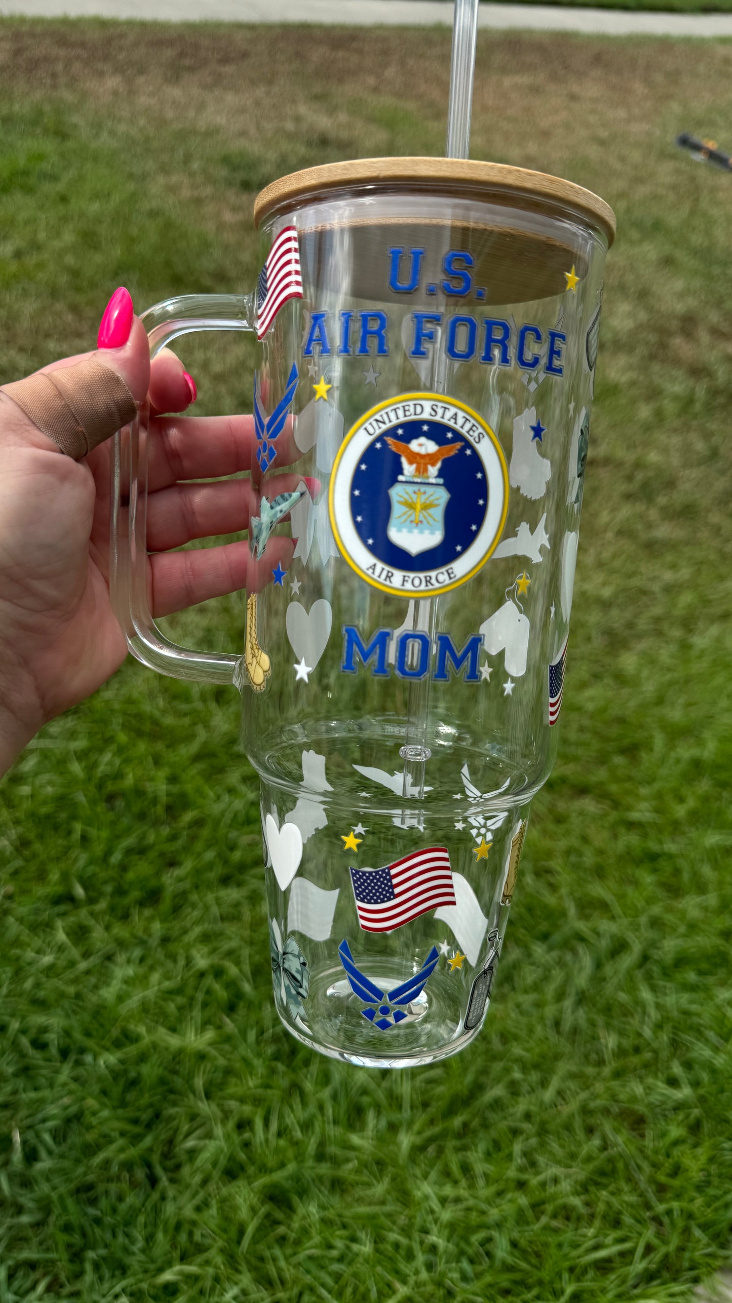 Air Force Family 40oz Glass Tumbler with Bamboo Lid