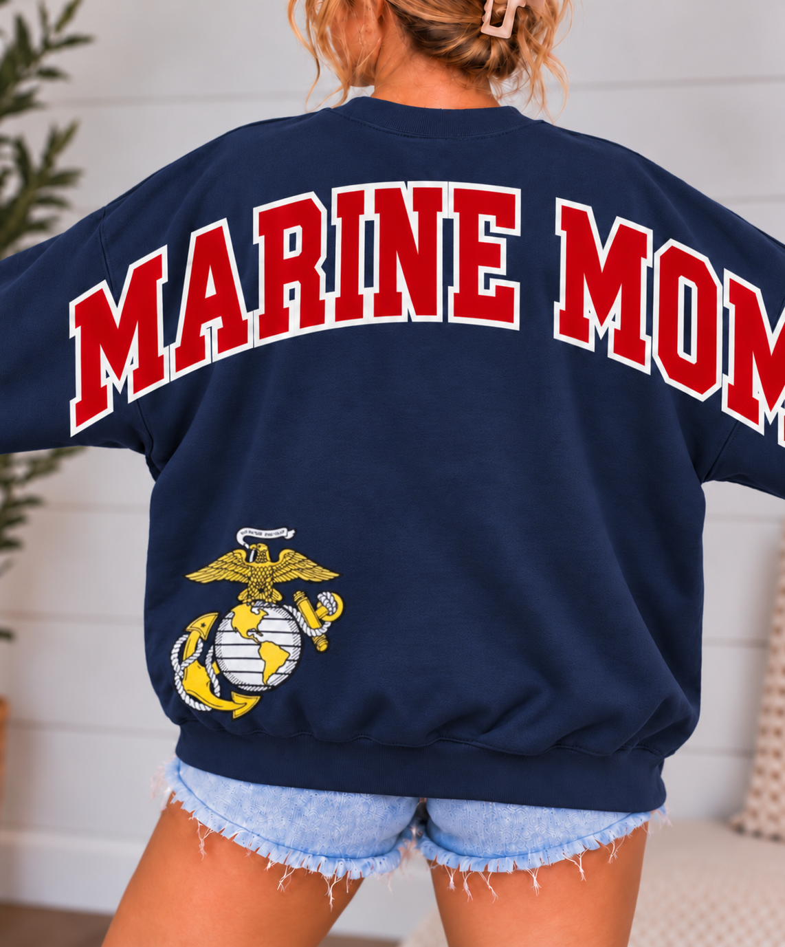 Marine Mom Varsity Block Sweatshirt | Front & Back Design