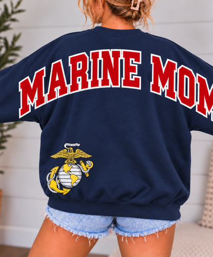 Marine Mom Varsity Block Sweatshirt | Front & Back Design