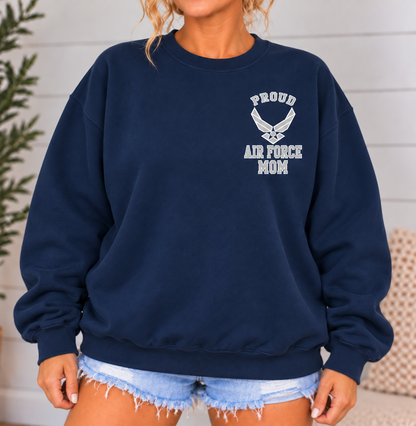 Air Force Mom Varsity Crewneck Sweatshirt with Front & Back Anchor Design