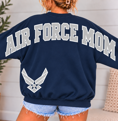 Air Force Mom Varsity Crewneck Sweatshirt with Front & Back Anchor Design