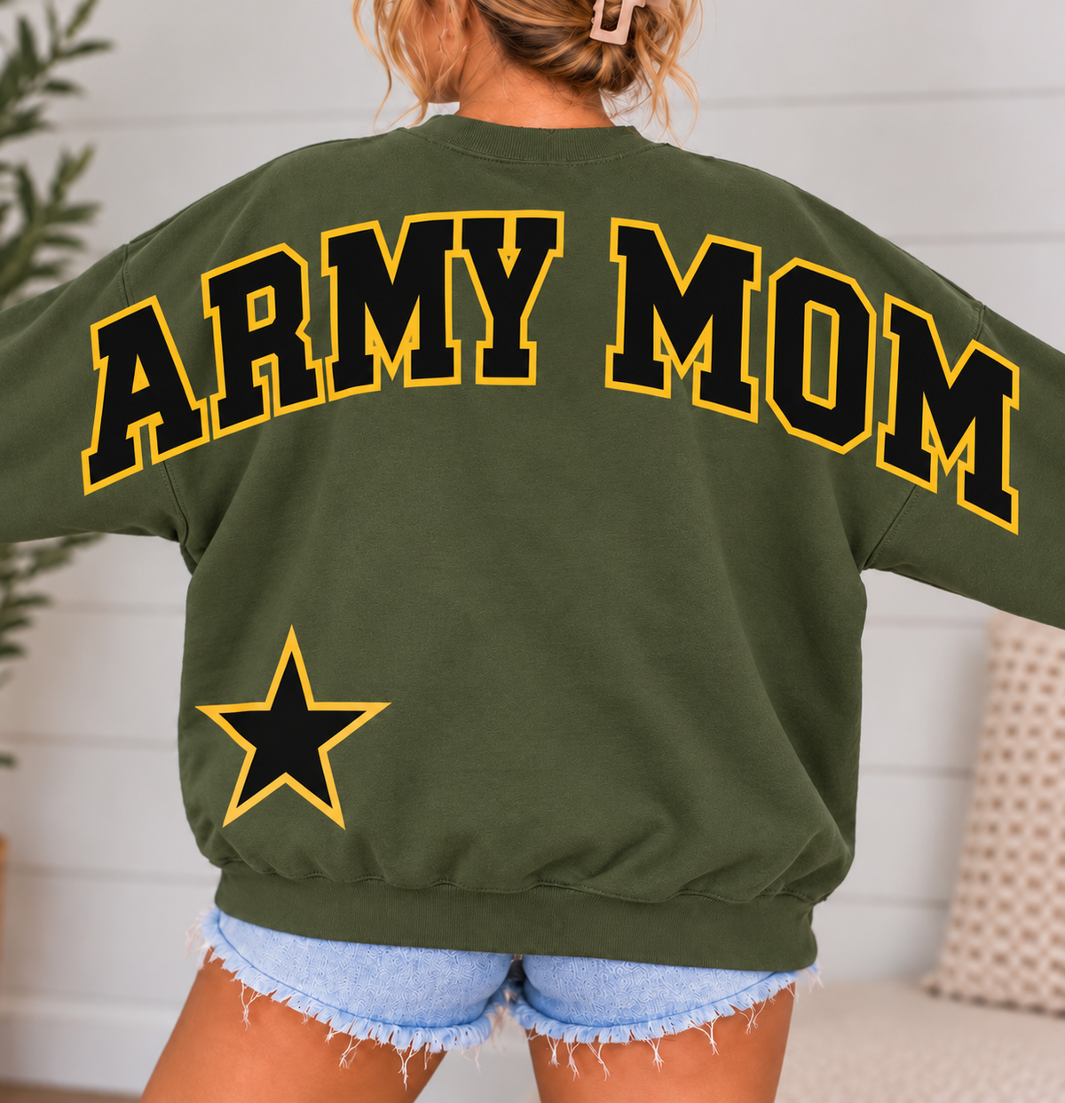 Army Mom Varsity Crewneck Sweatshirt with Front & Back Anchor Design