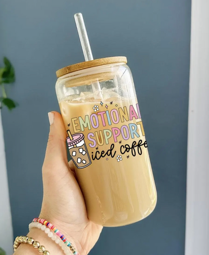 40oz Glass Tumbler with Bamboo Lid and straw, Emotional Support Coffee glass tumbler with handle, Viral 40oz Glass Tumbler with handle, Cute mental health tumbler