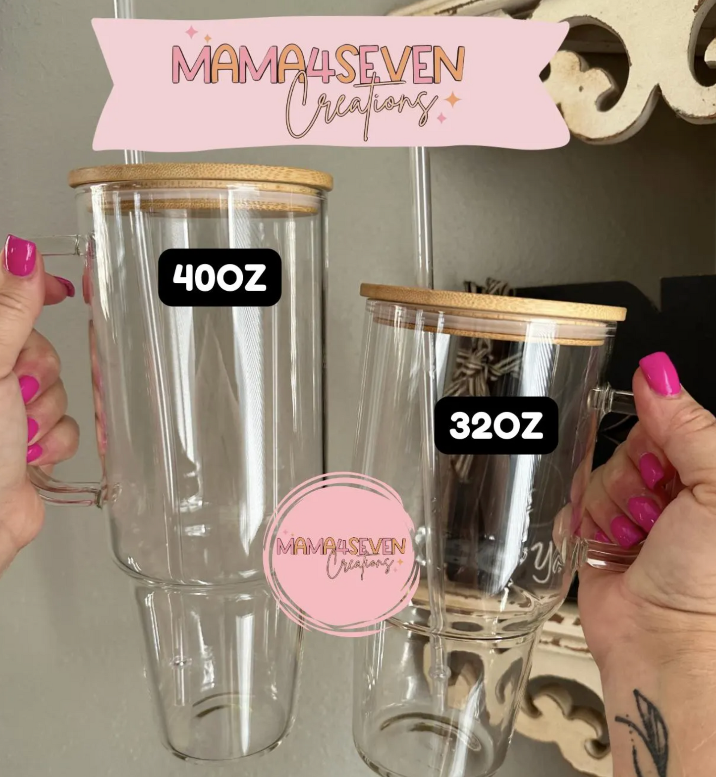 40oz Glass Tumbler with Bamboo Lid and straw, Coquette Bow and Daisy glass tumbler with handle, Viral 40oz Glass Tumbler with handle, Cute 40oz Bow tumbler
