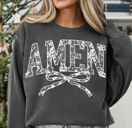 Comfort Colors Amen Lace Coquette Bow shirt, Beautiful Christian Shirt, Lace Bow Religious Shirt