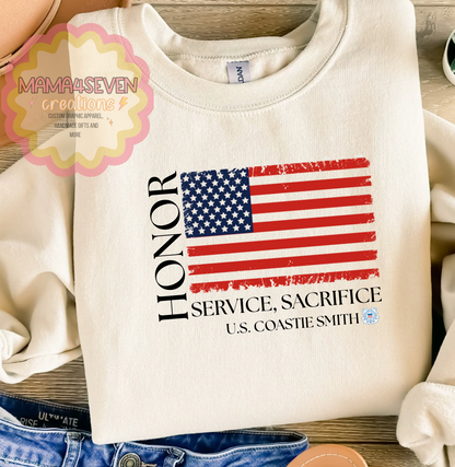 Coast Guard Family Tattered Flag shirt, Honor, Sacrifice, Service