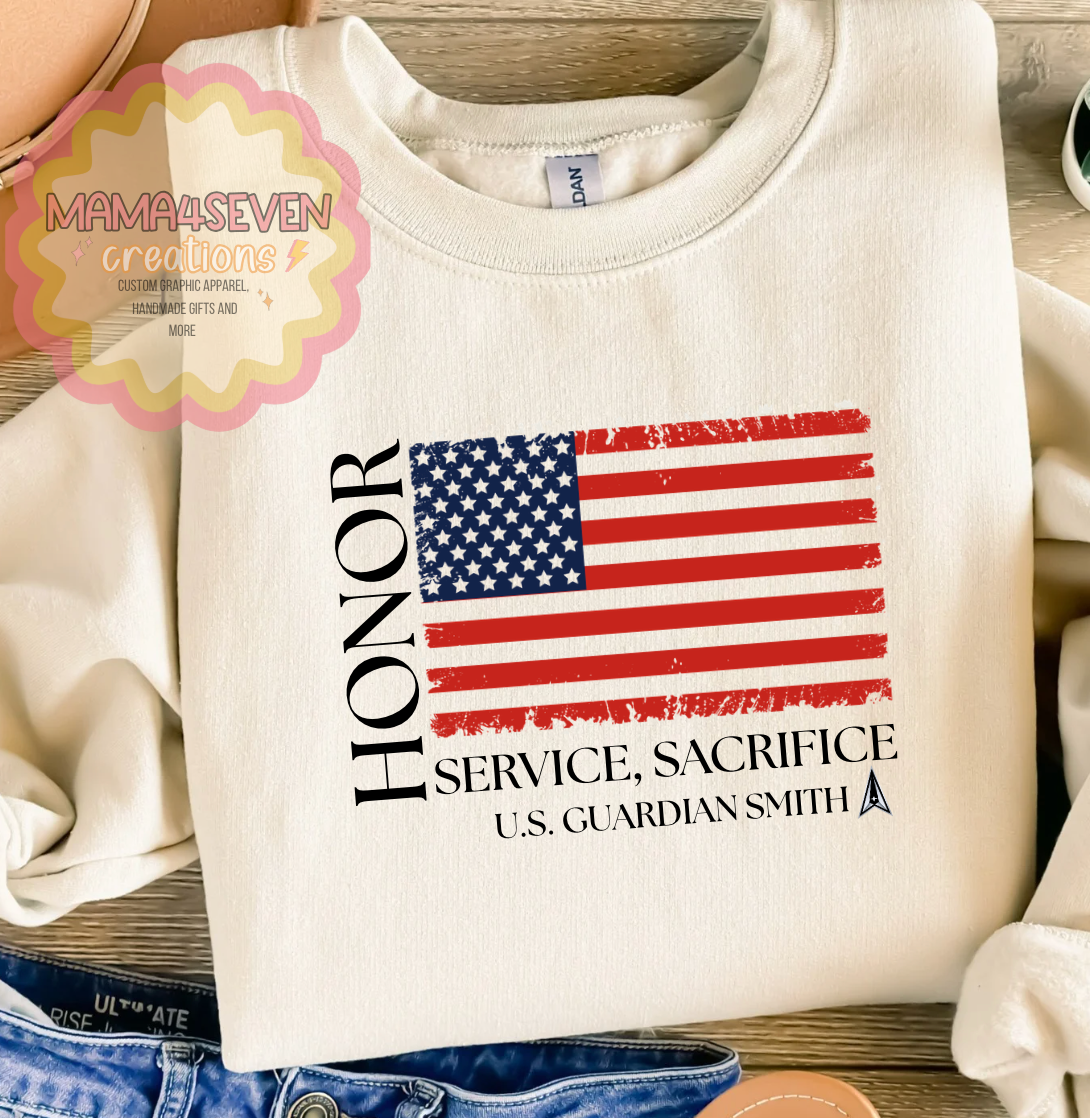 Space Force Family Tattered Flag shirt, Honor, Sacrifice, Service