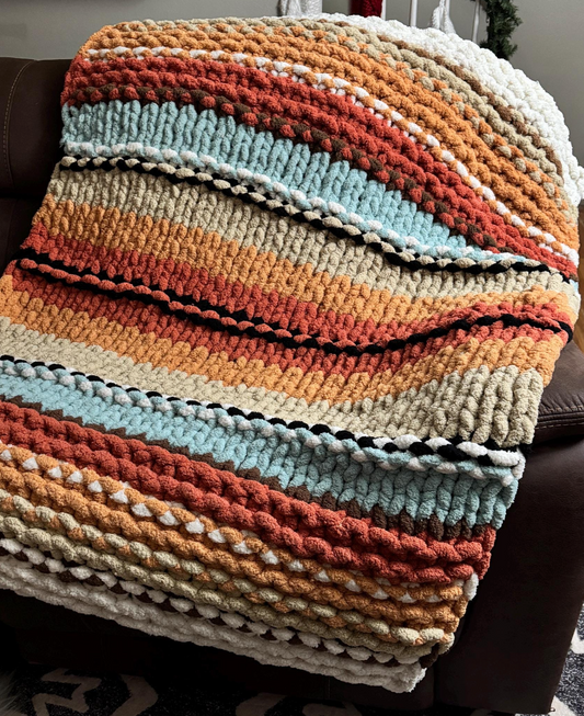 Chunky Hand Knit Arizona Sunset Striped Chenille Throw