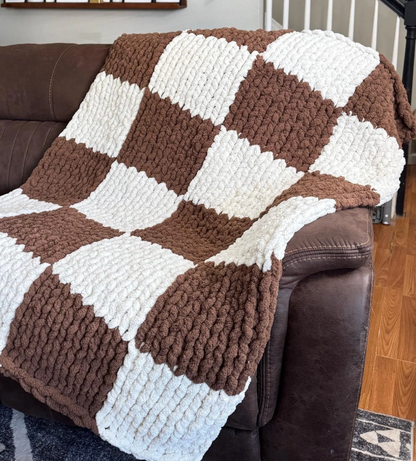 Checkerboard Hand Knitted Chunky Blanket