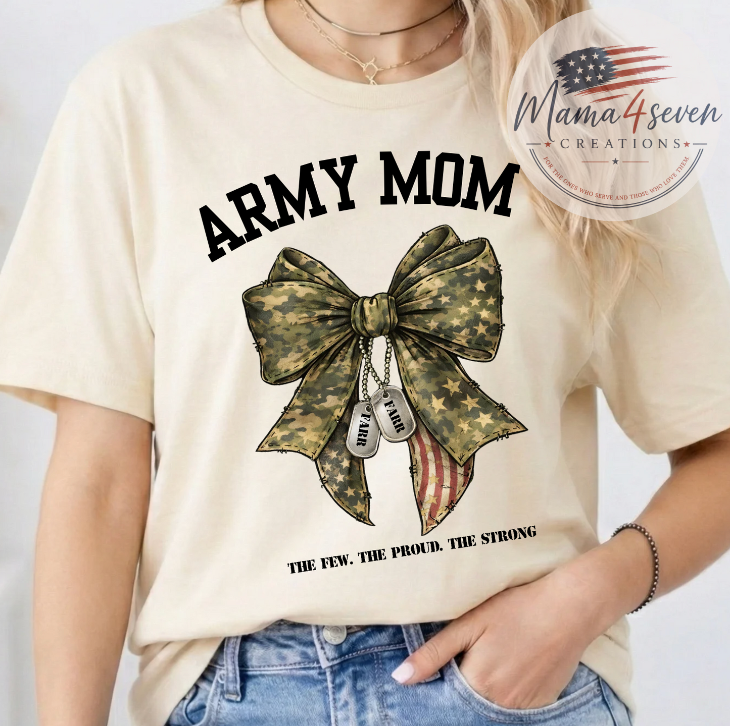 Army Family Camo Bow With Dog Tags
