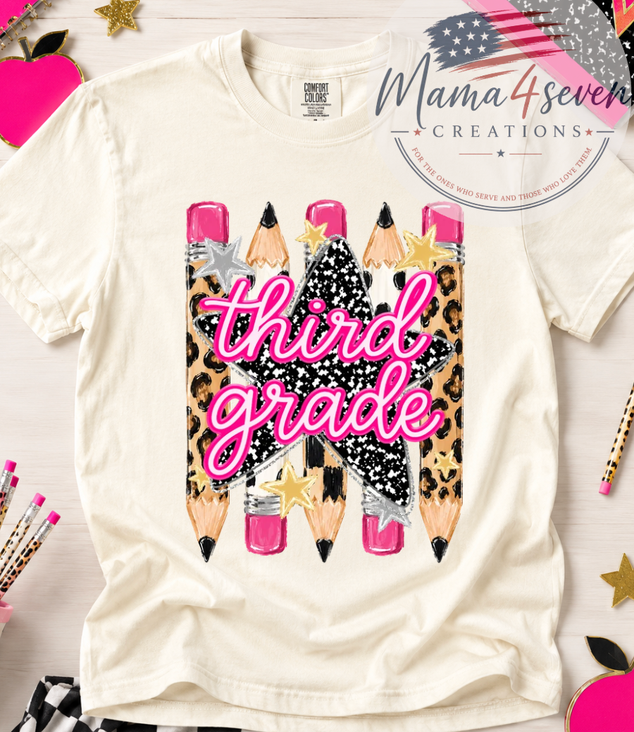 School shirts for teachers or students. Pre-K through Fifth Grade! Super cute Cheetah and polka dot design.