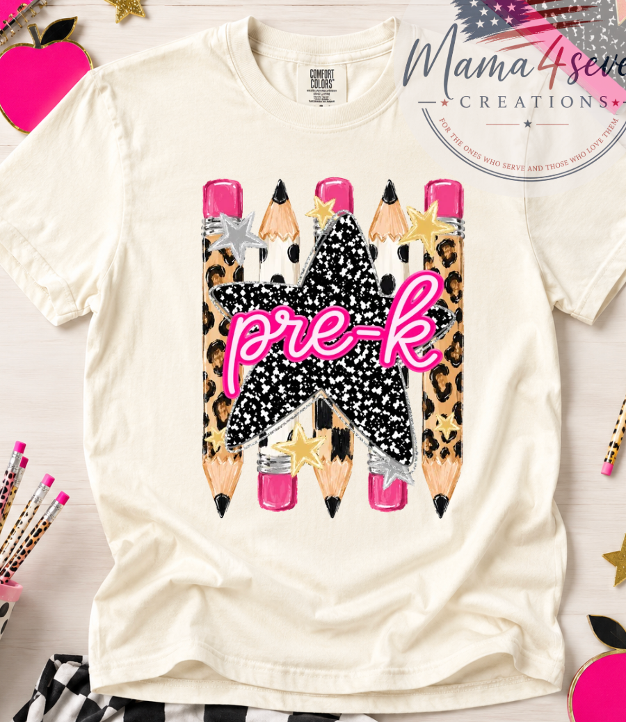 School shirts for teachers or students. Pre-K through Fifth Grade! Super cute Cheetah and polka dot design.