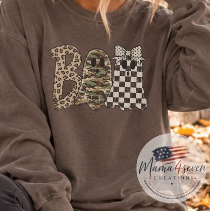 BOO Leopard Camo Checkered Halloween Comfort Colors® Tee & Sweatshirt | Espresso