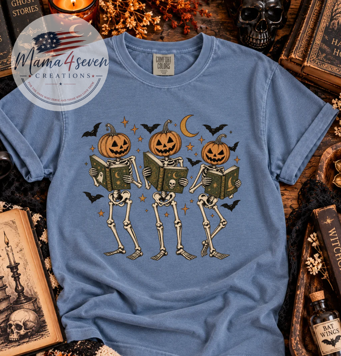 Pumpkin Head Book Club Comfort Colors Tee | Spooky Skeleton Halloween Shirt | Book Lover Fall T-Shirt