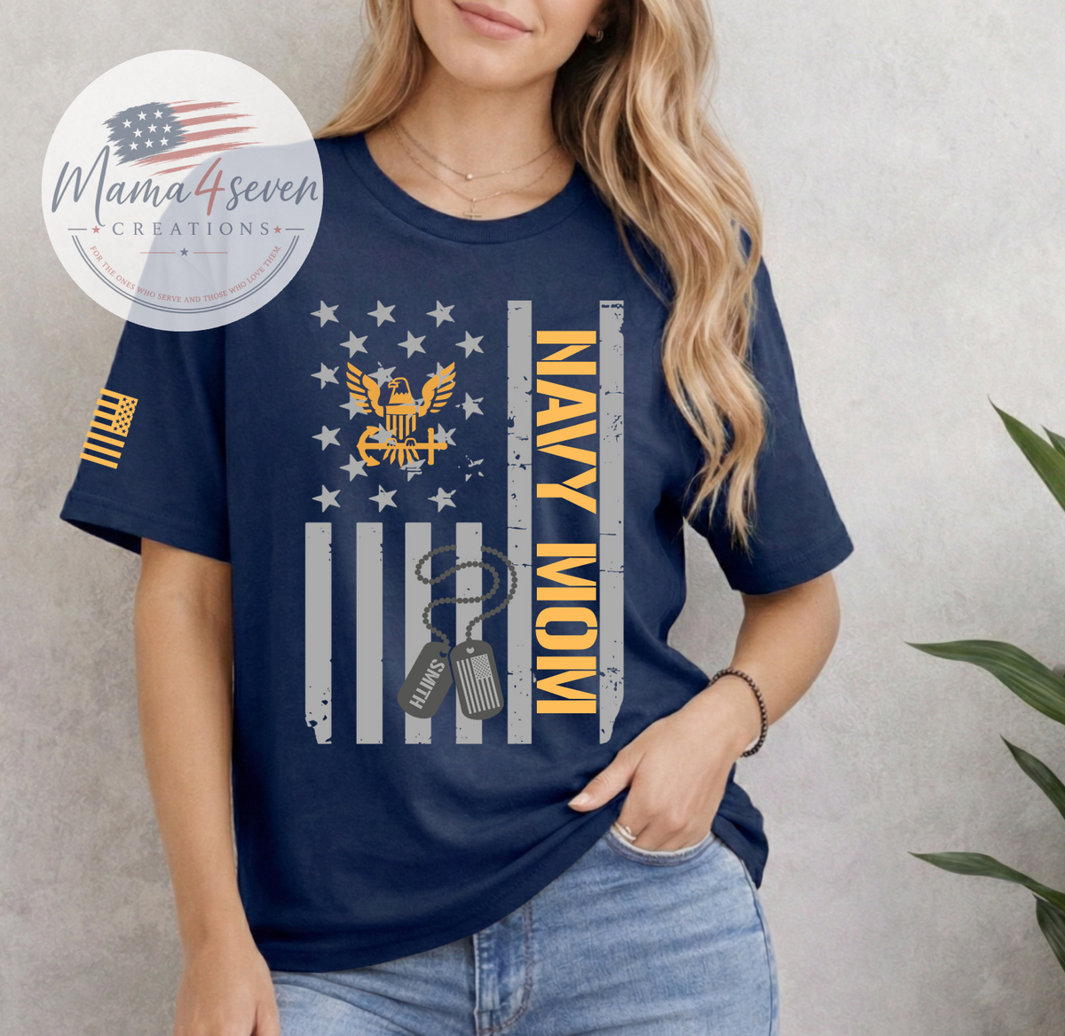 Navy family flag with military dog tags shirt design product image