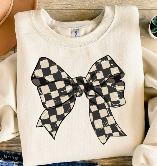 Checkered Coquette Bow Sweatshirt, Checkerboard Bow Shirt, Cozy Sweatshirts, Viral Bow Sweatshirts