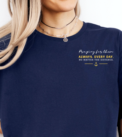 Proud Navy Mom - My Heart, Their Mission, God's Hands (Back design w/ Left chest design)