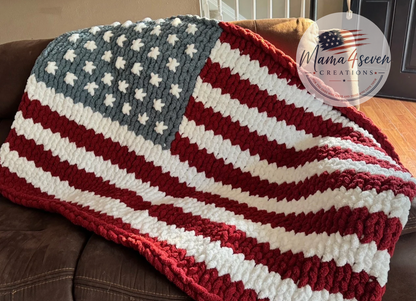 American Flag Hand Knit blanket for all military families. Navy, Army, Air Force, Marines.