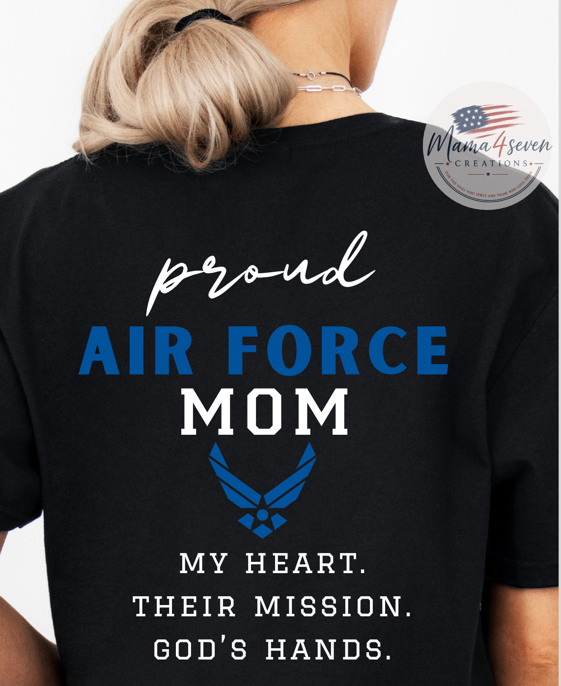 Proud Navy Mom - My Heart, Their Mission, God's Hands (Back design w/ Left chest design)